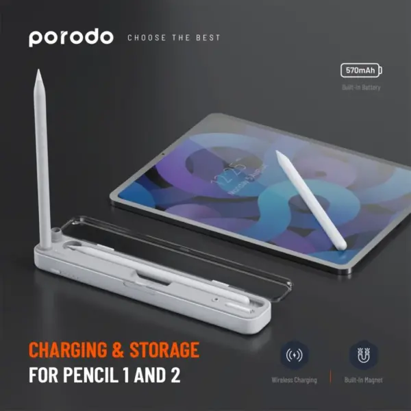 نگه‌دارنده و شارژر وایرلس قلم لمسی پرودو Porodo Wireless Charging Storage 3 پایه نگه‌دارنده و شارژر وایرلس قلم لمسی پرودو Porodo Wireless Charging & Storage
